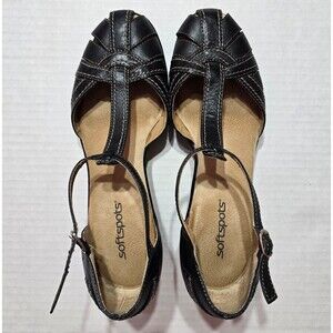 Softspots leather ankle strap comfort heel Mary Jane sandals shoes career 9M